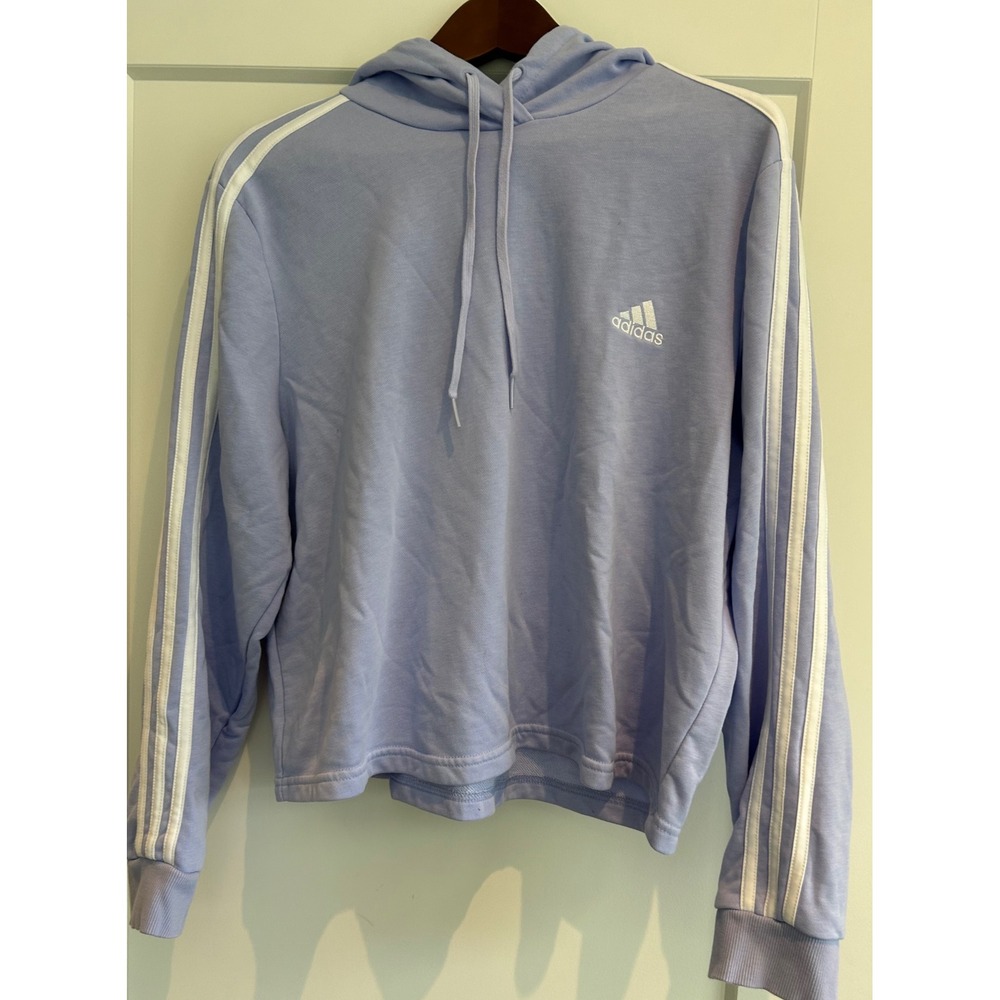 Adidas‎ Women's XL Periwinkle Cropped 3 Stripe Hoodie Sweatshirt Pullover